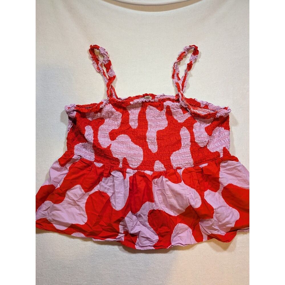 AVA & VIV Smocked Cami Top Red Light Pink Abstract Print Plus Size 4X
